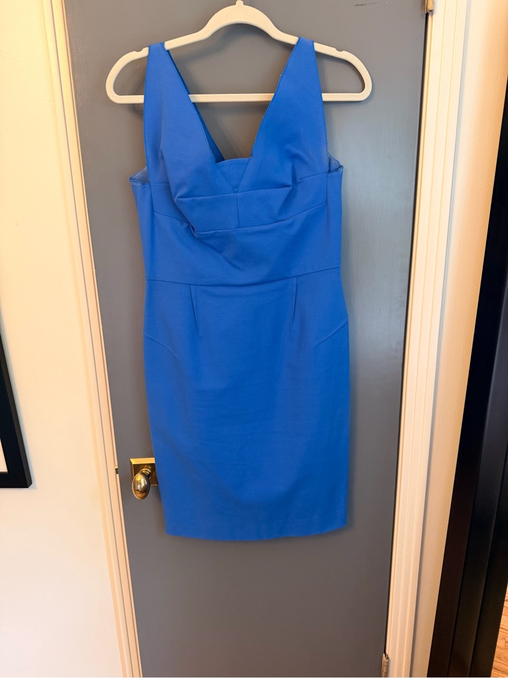 Roland Mouret Cobalt Blue V-Neck Midi Sheath Dress